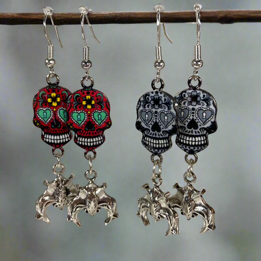 Sugar Skull Earrings & bat (s2)