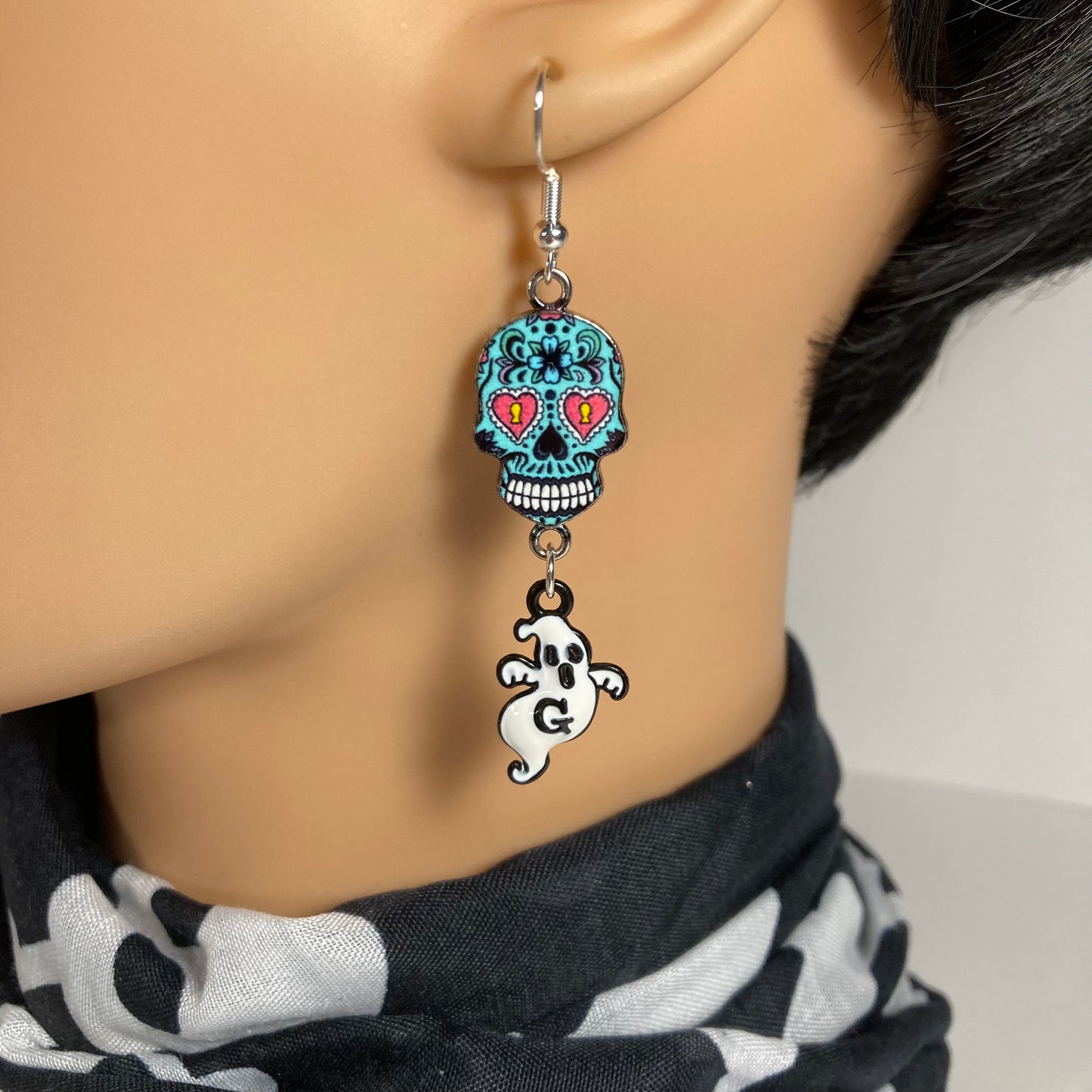 Sugar Skull Earrings with Ghost