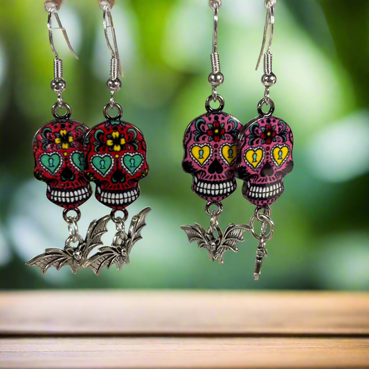 Sugar Skull Earrings & Tiny Bats