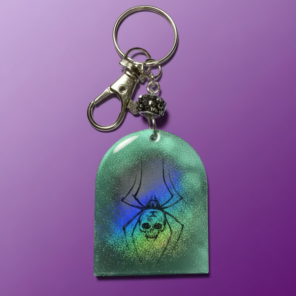 Bag charm, keychain, spider skull