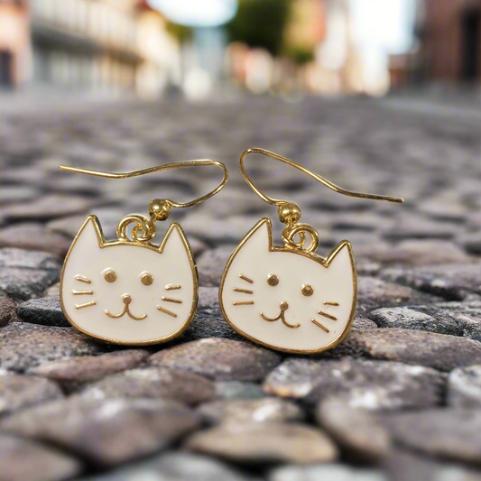 White Cat Earrings