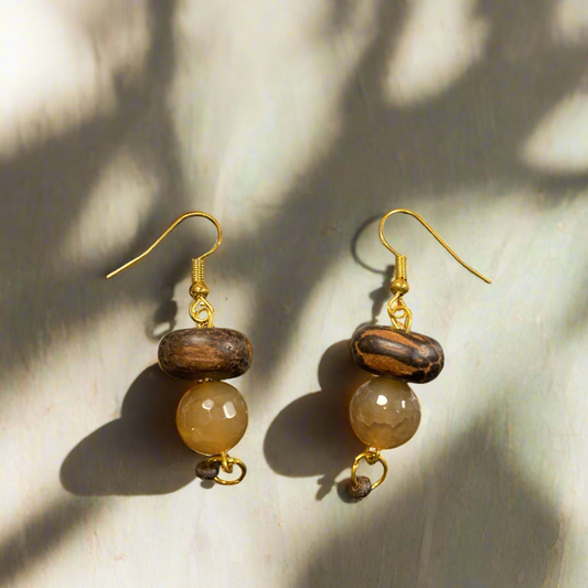 Drop earrings, wood and beads, fall vibes