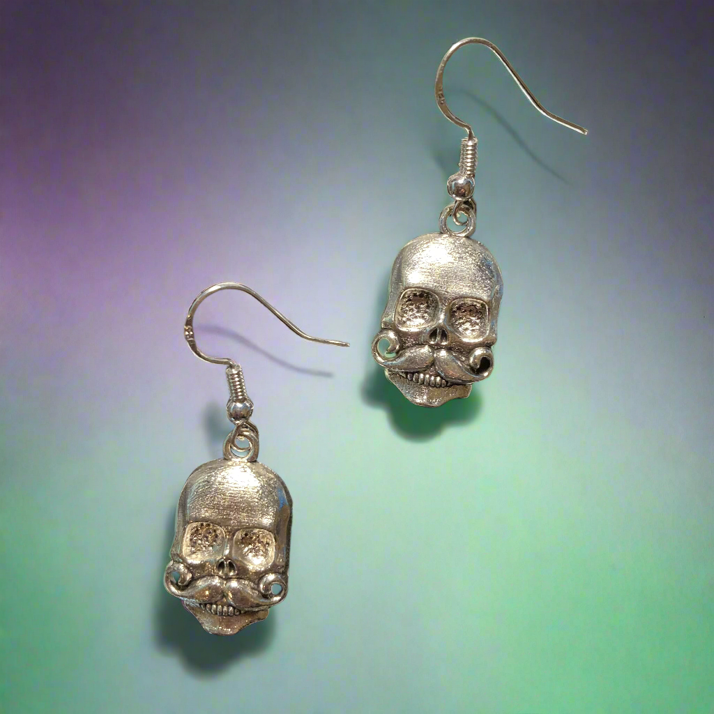 Skull with Moustache Earrings