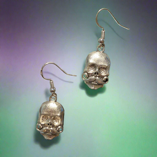 Skull with Moustache Earrings