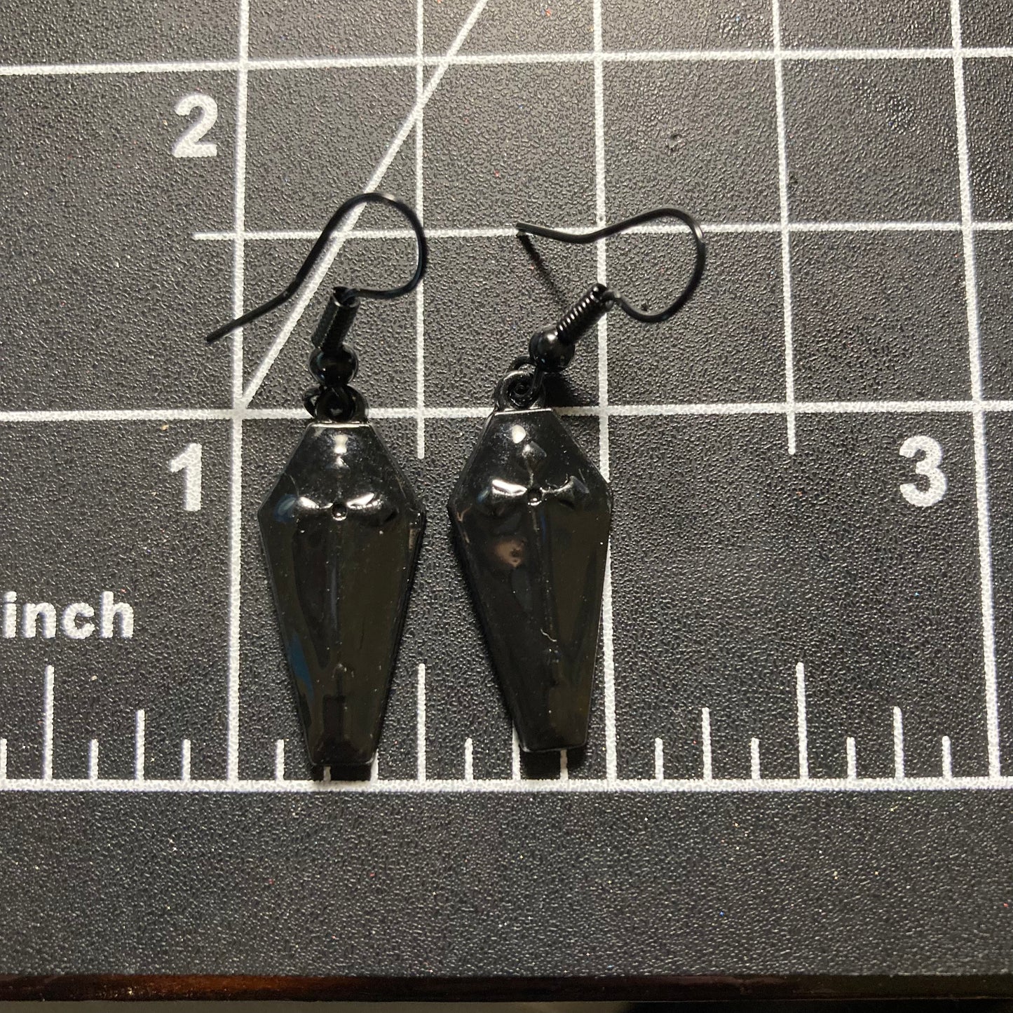Coffin Charm Earrings, all black