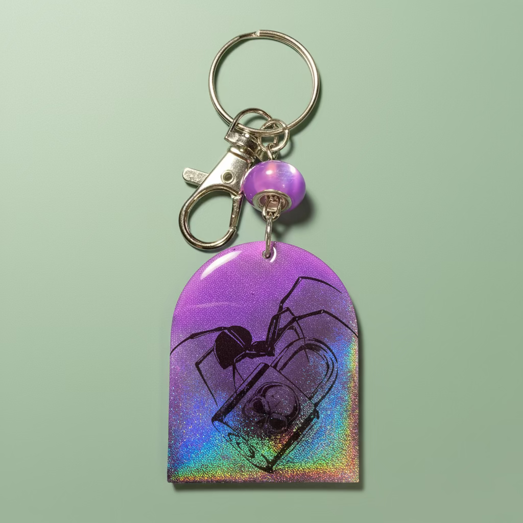 Bag charm, keychain, spider & padlock