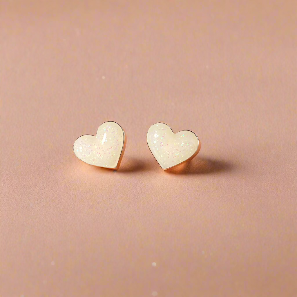 Heart stud earrings, small, black & white