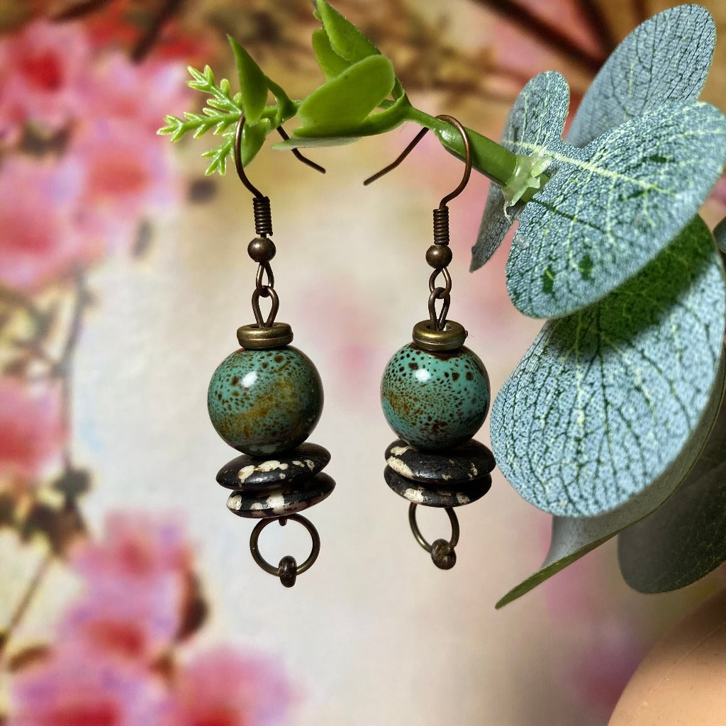 African Turquoise Dangle Earrings