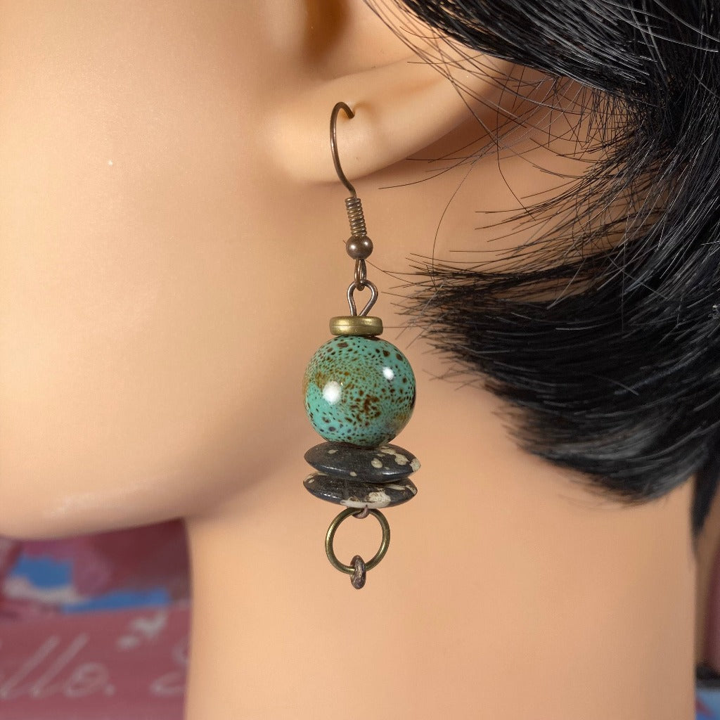 African Turquoise Dangle Earrings