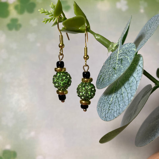 Green and Gold Glitter Drop Earrings