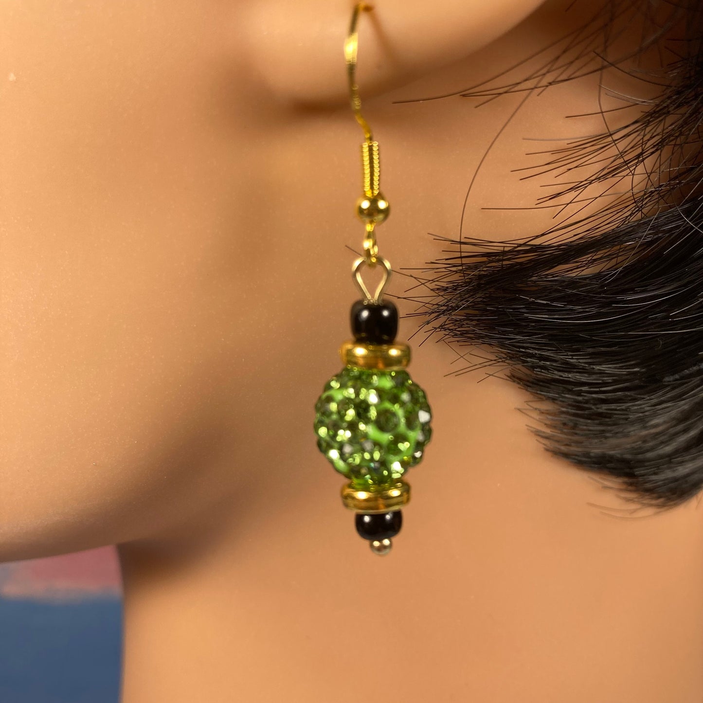 Green and Gold Glitter Drop Earrings