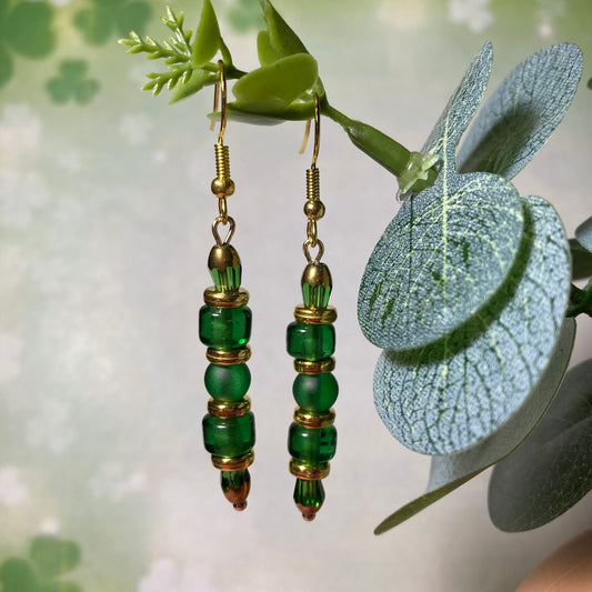 Green and Gold Translucent  Dangle Earrings