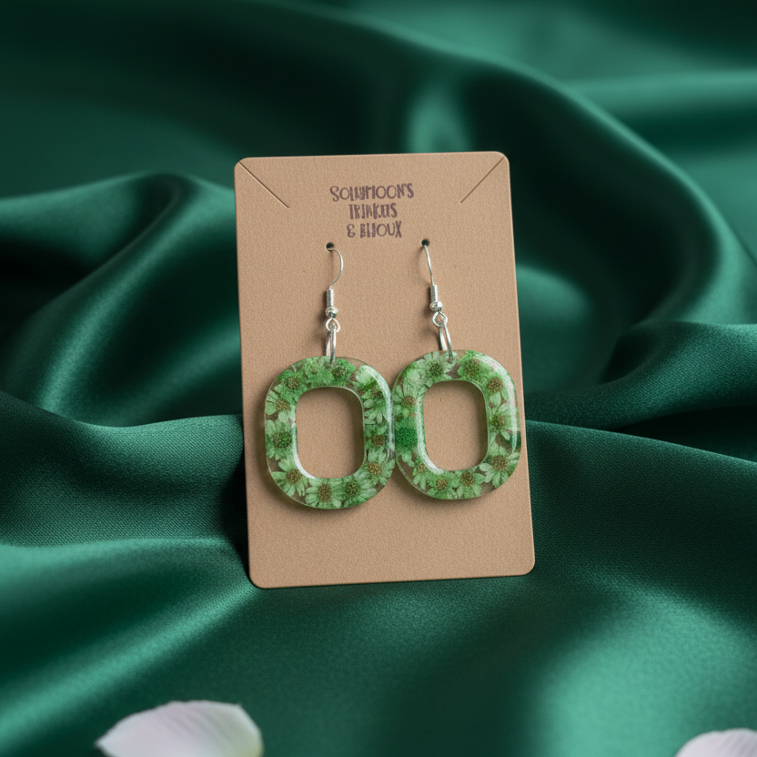 Floral dangle earrings, Green