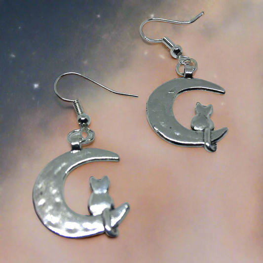 Cat on the Moon Earrings