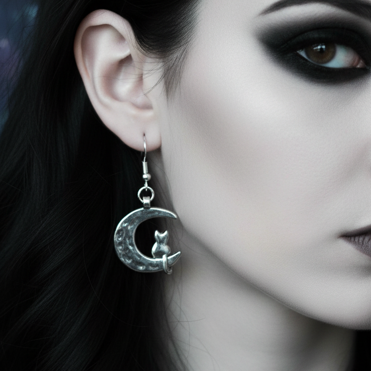 Cat on the Moon Earrings