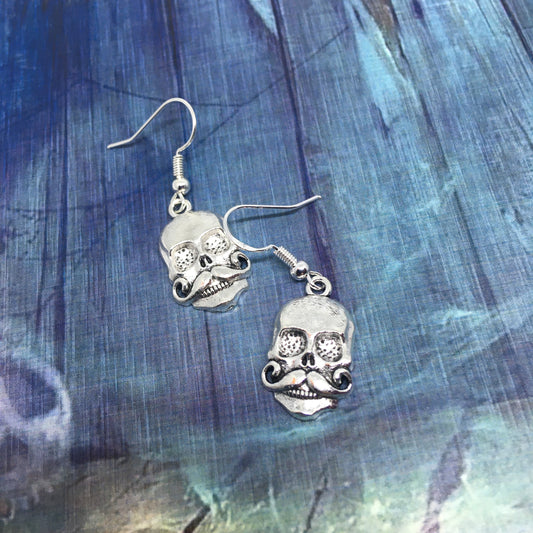 Skull with Moustache Charm Earrings