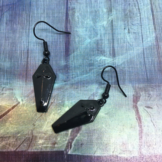 Coffin Charm Earrings, all black