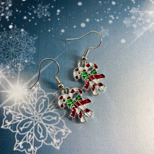 Christmas Candy Cane Charm Earrings