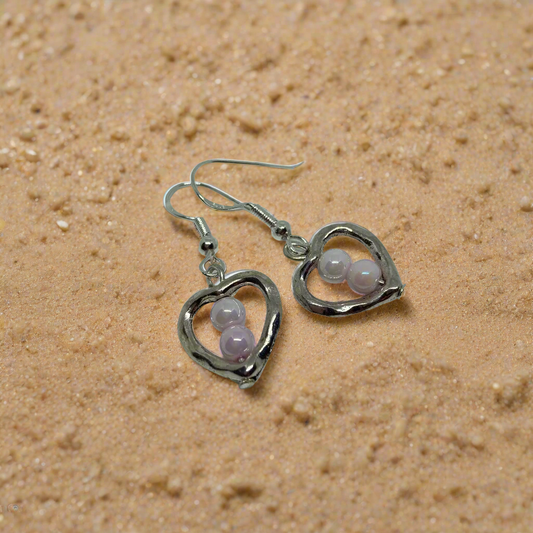 Silver Hearts with pearls dangles