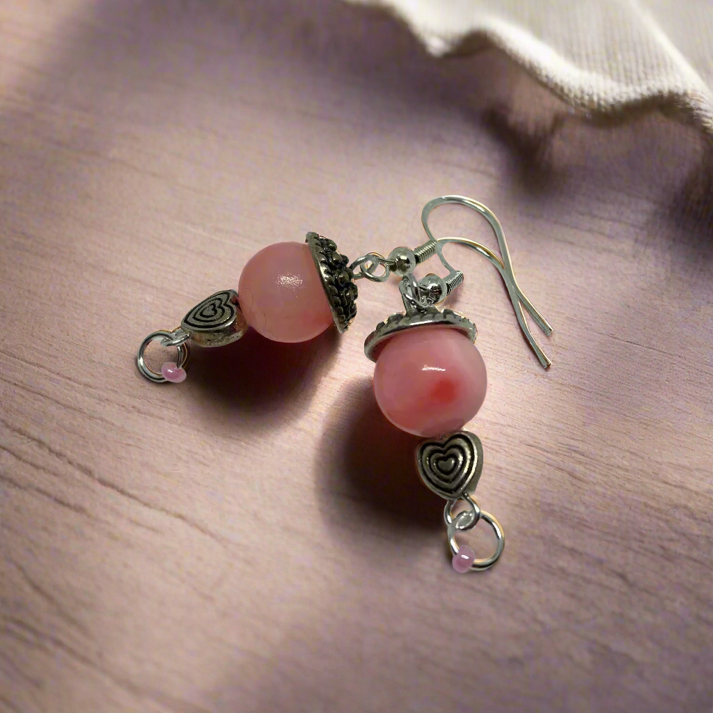 Pink Capped Beads Dangle Earrings