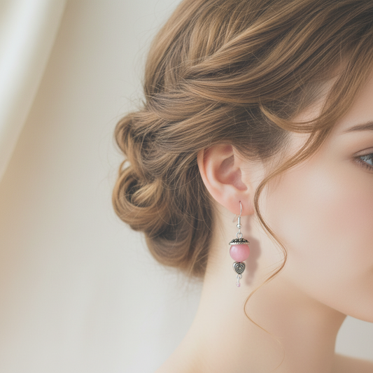 Dangle Earrings, Pink Capped Beads