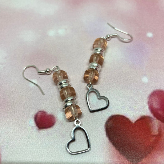 Silver and Pink Dangles with Hearts