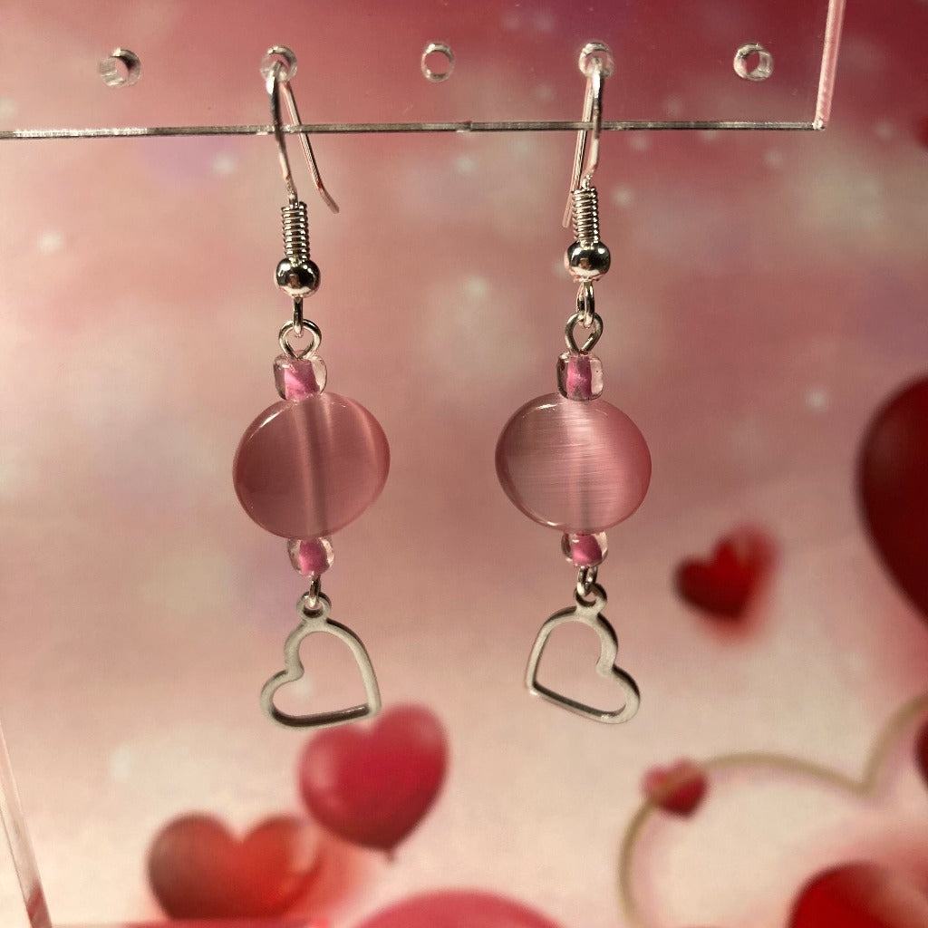 Pink Drop Earring with Hearts