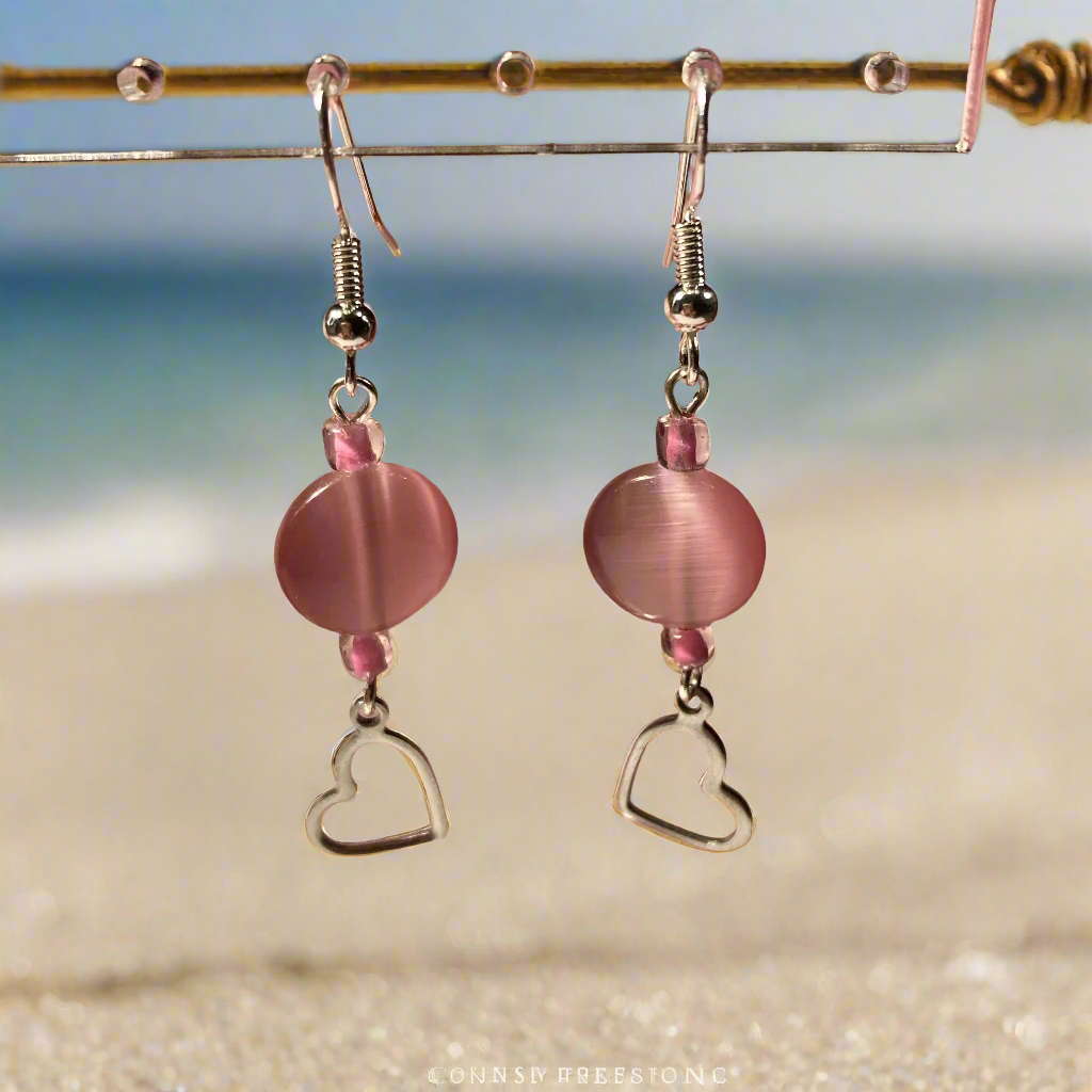 Pink Drop Earring with Hearts