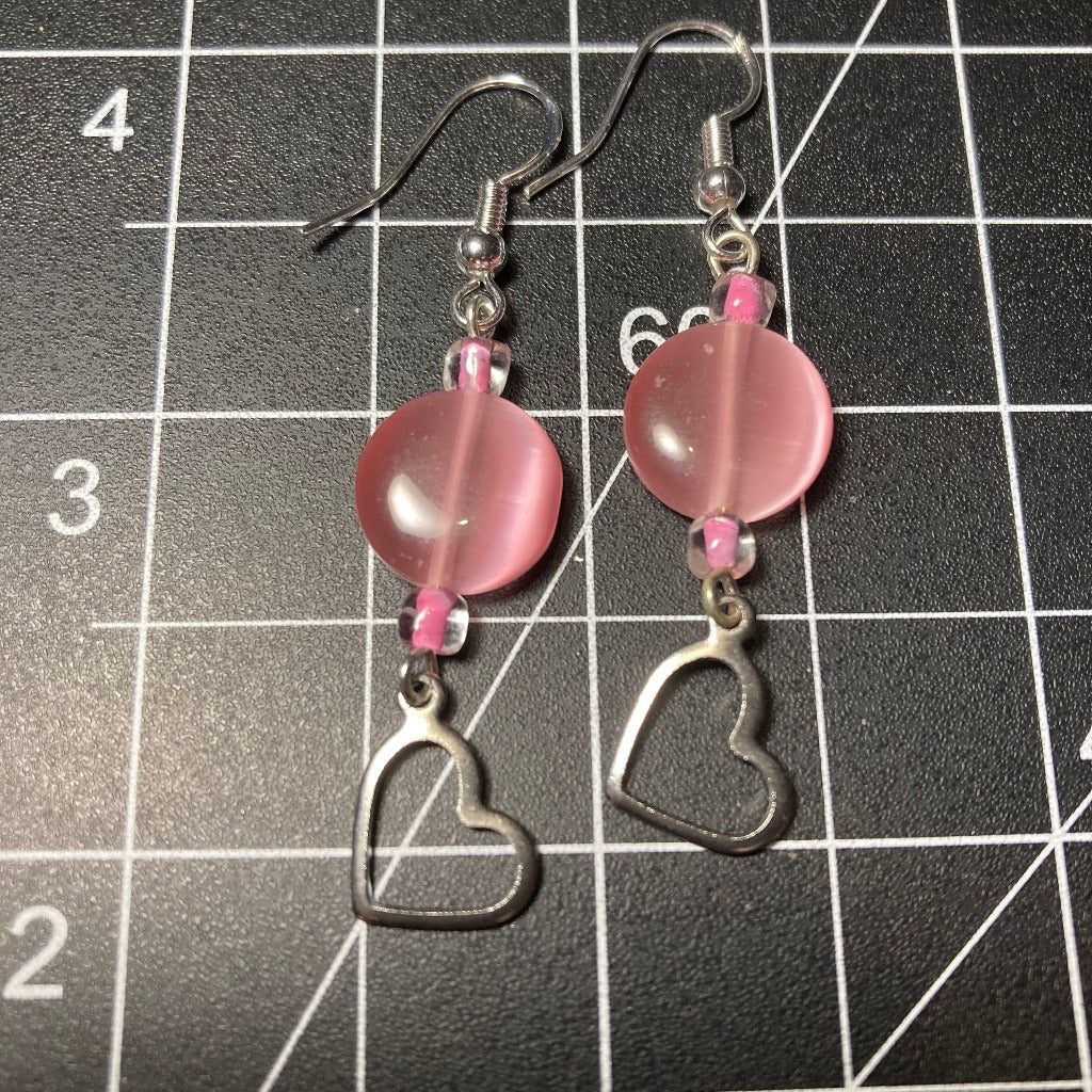 Pink Drop Earring with Hearts