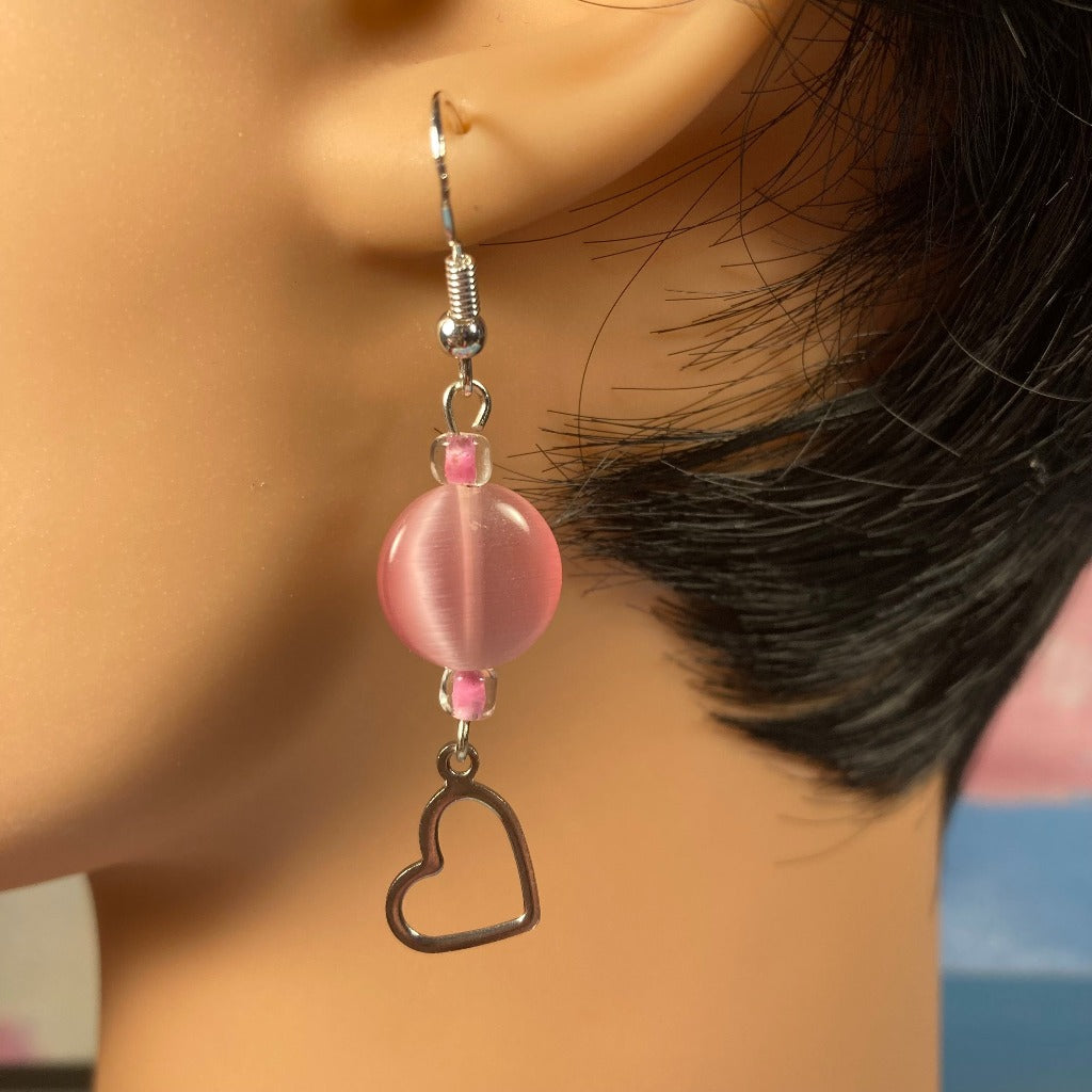 Pink Drop Earring with Hearts