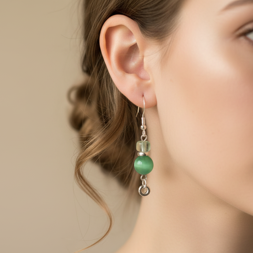 Drop Earrings, Iridescent Green