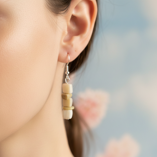 Dangle earrings, Green & White Stones